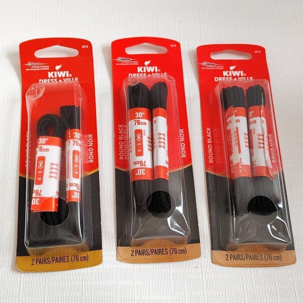 Kiwi Dress Shoe Laces Round Black BNIP Lot of 3